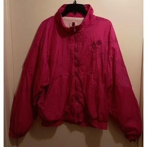 Vintage Active Exposure Pink Windbreaker 100% Nylon With Flower Zip Up